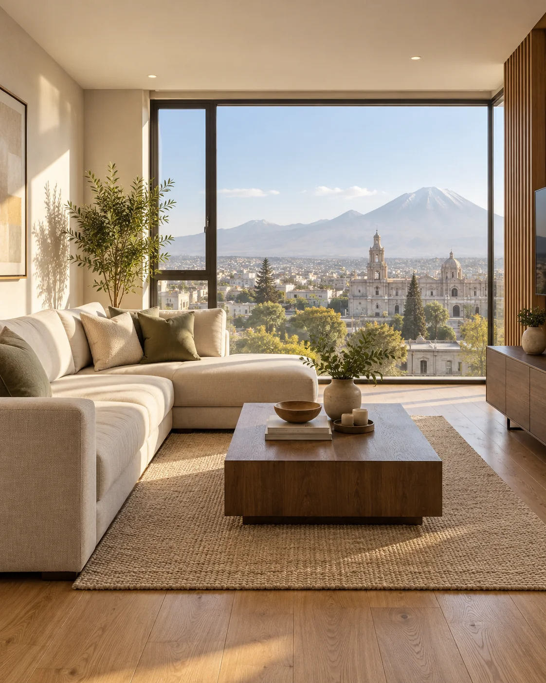 Sala luminosa con vista a Arequipa y los Andes