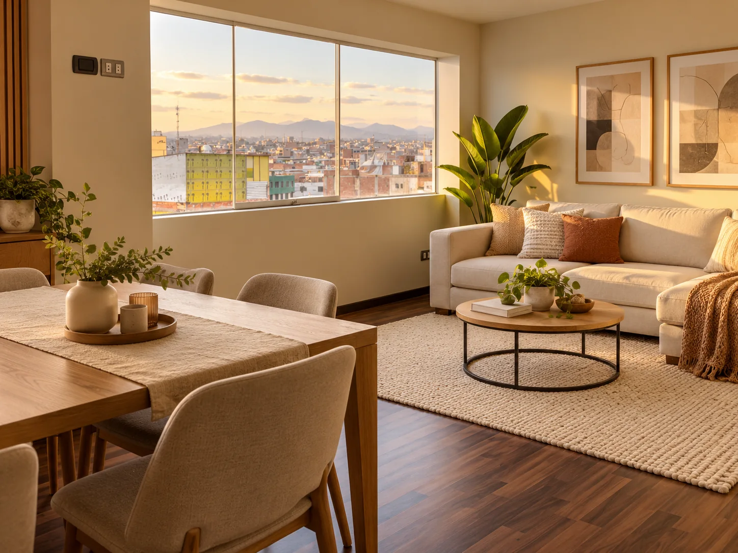 Sala y comedor contemporáneos con vista a la ciudad de Arequipa